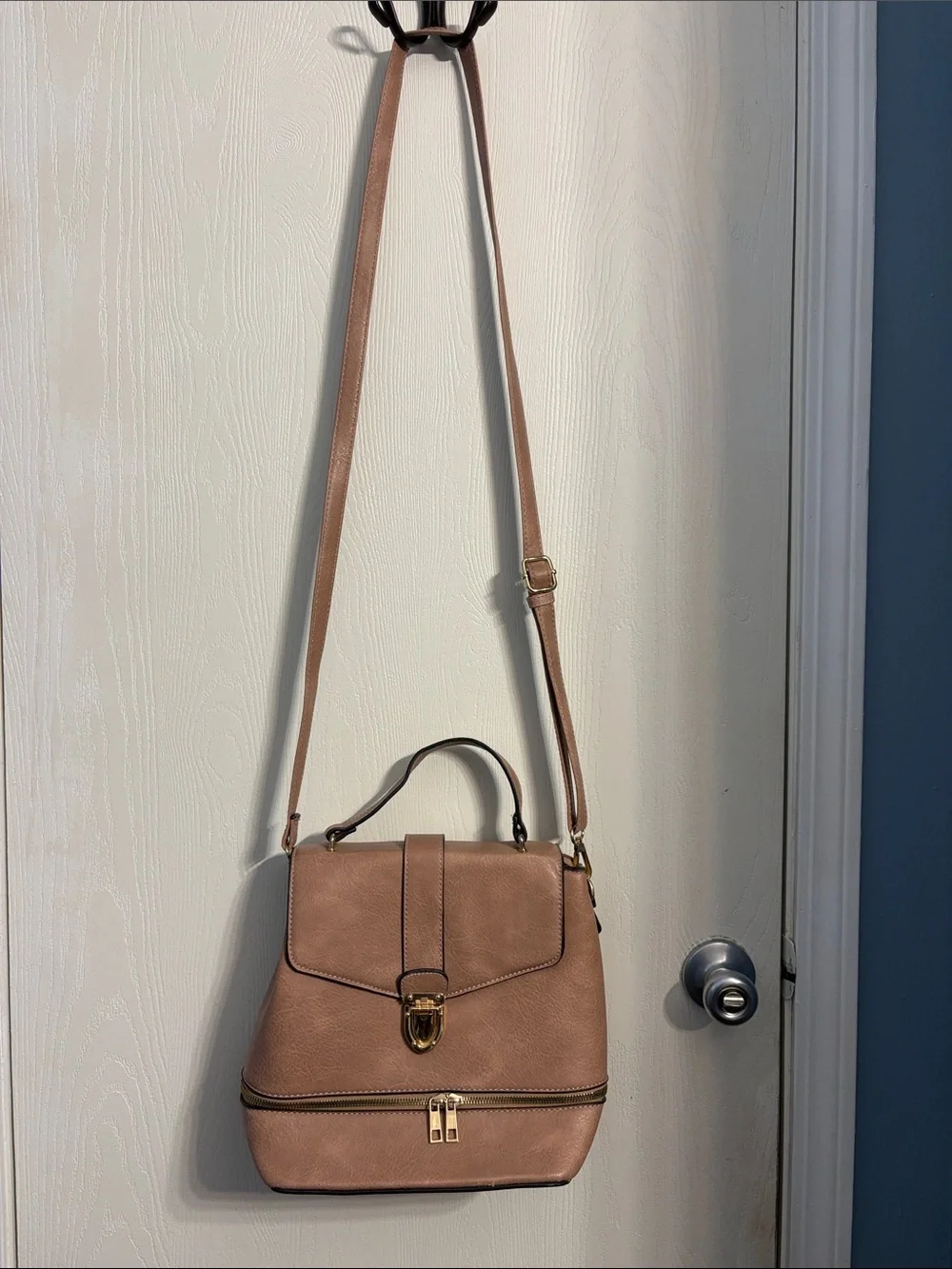 Women's Taupe Crossbody Top-Handle Bag with Gold Hardware